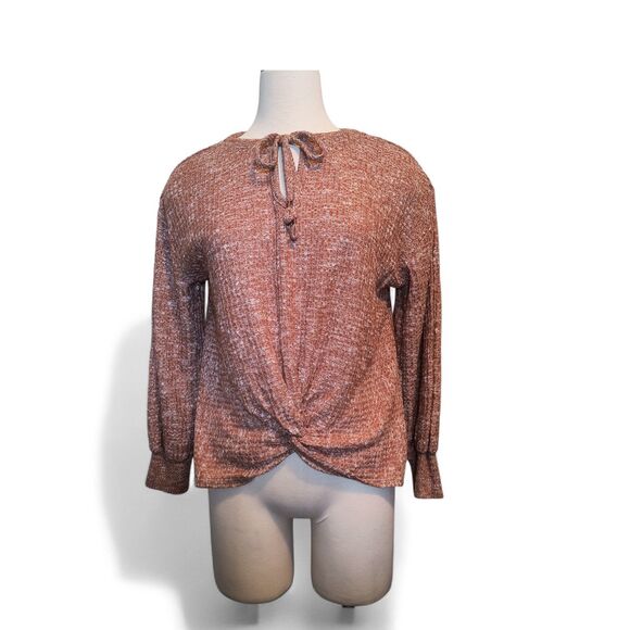 Democracy Sweaters - Democracy Women's Waffle Knit Twist Front Long Sleeve Thin Sweater Size Small